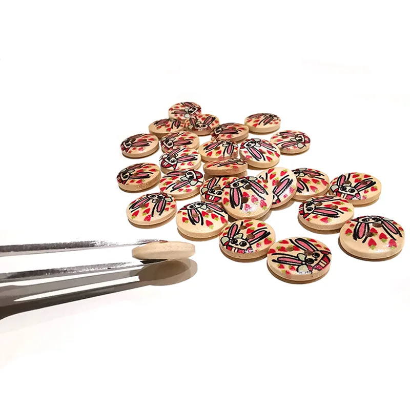 50 шт. маленькая круглая деревянная кнопка с принтом кролика 2 отверстия 13 мм для