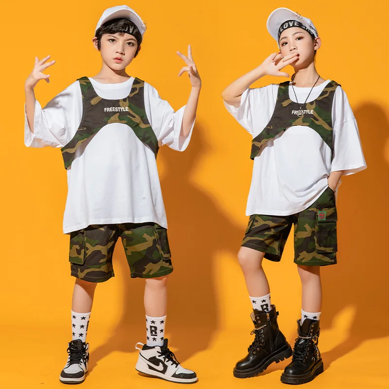 Детская одежда в стиле K-POP футболка оверсайз камуфляжный жилет уличная