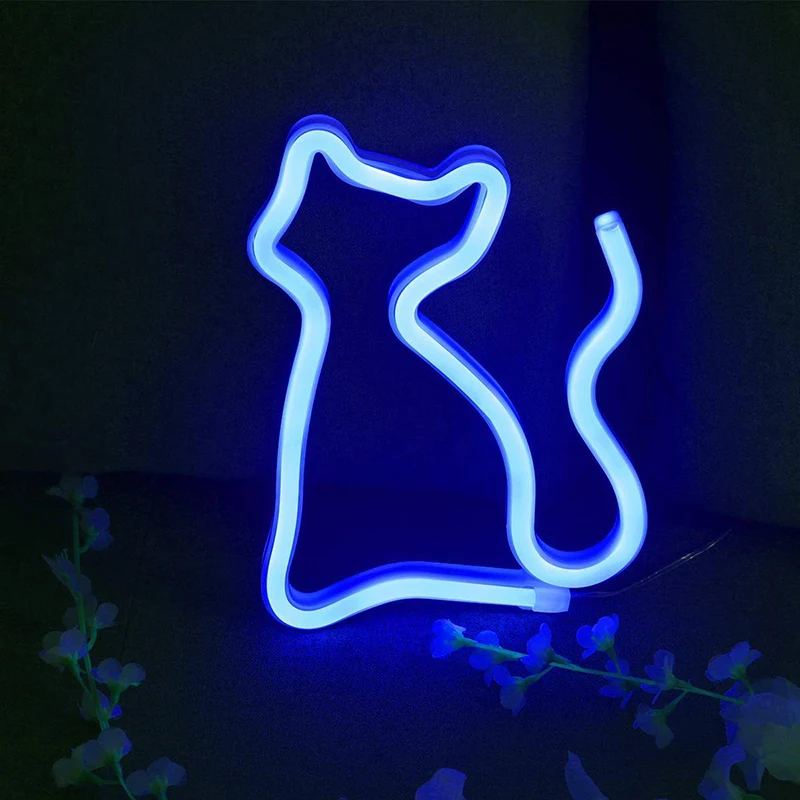 

Cute Cat Shape Neon Sign USB/Battery Powered Always on Hanging Home Atmosphere Decoration LED Night Lights for Wall D1