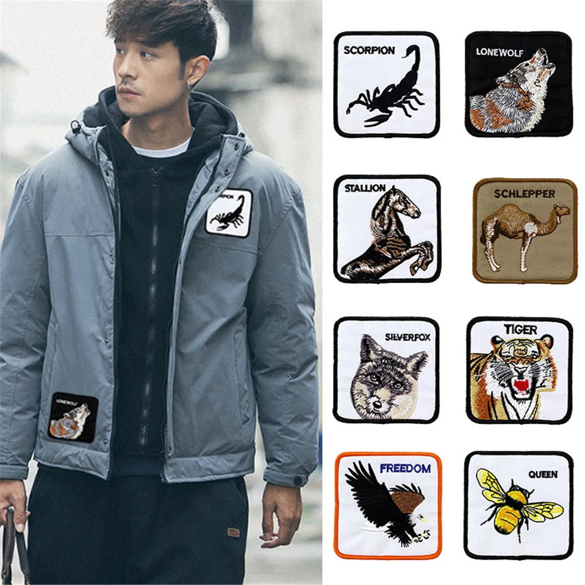 Нашивки для одежды модные вышитые Квадратные значки с животными нашивки