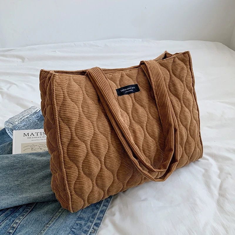 

Casual Soft Corduroy Satchel Shoulder Bags for Women 2021 Winter Hit Luxury Totes Female Large Fashion Designer Handbags Bolsa