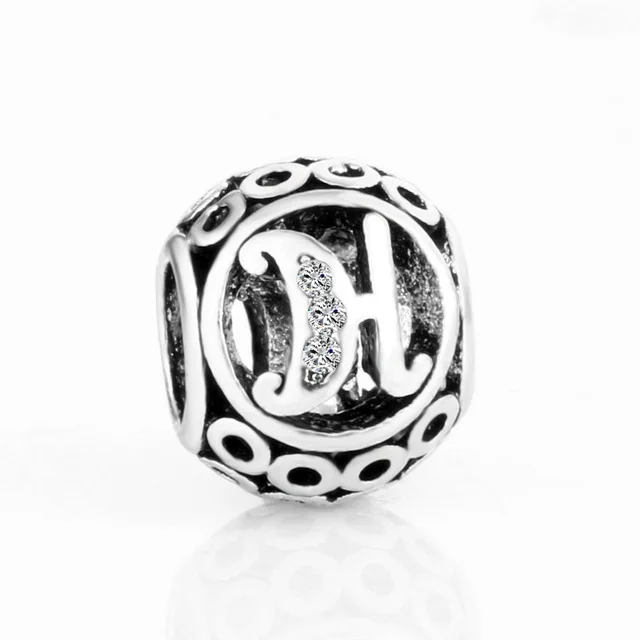 free shipping MOQ 1pc round openwork initial letter alphabet diy bead fit original pandora charms bracelet X004 - Цвет: H