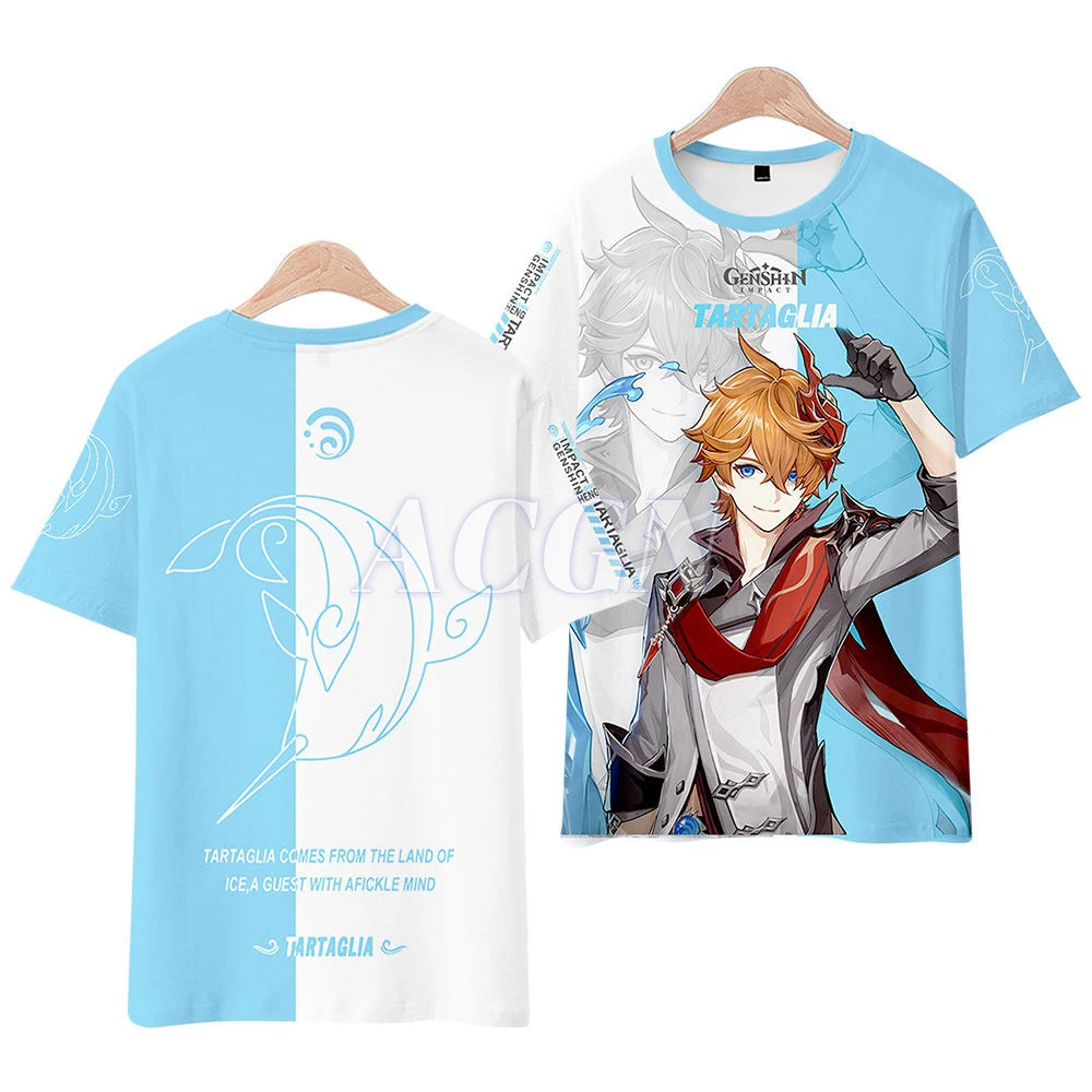 

Game Genshin Impact Tartaglia Cosplay Costume T-Shirt Tops Cartoon Cute For Men Women Boys Girls