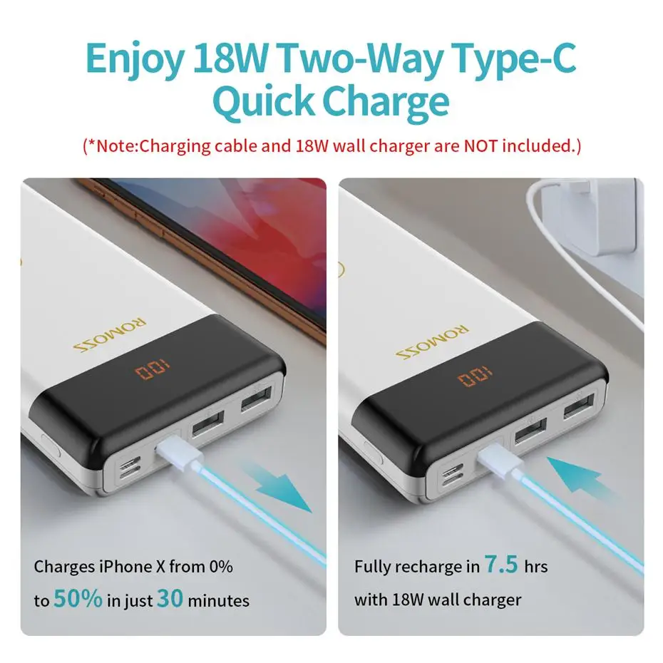 20000 мАч ROMOSS LT20 Pro power Bank портативный внешний аккумулятор с QC Двусторонняя Быстрая зарядка портативное зарядное устройство для телефонов планшетов