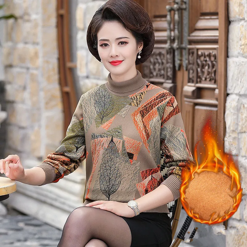 Зимний плотный бархатный вязаный свитер большого размера для женщин среднего