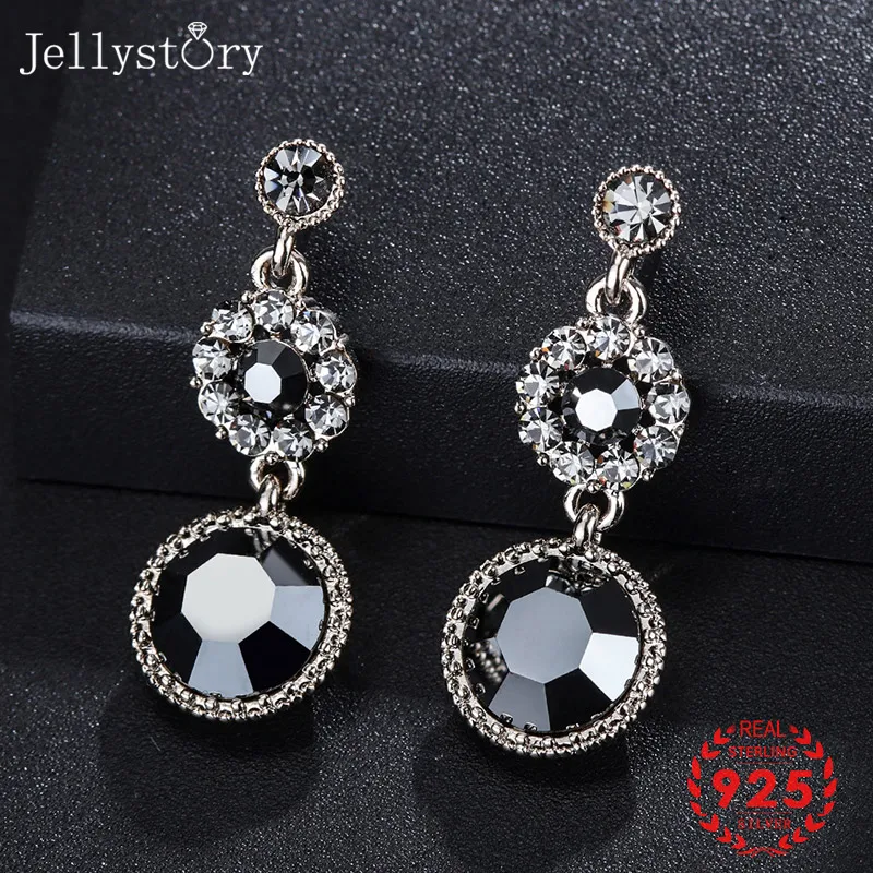 Jellystory Классические женские серьги с круглые драгоценные камни сапфиры 925