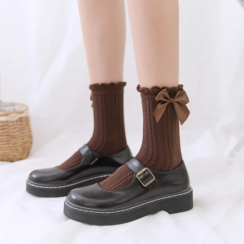 5 Pairs Cotton Socks With Ruffle Socks Lolita Bow Socks Cosplay Costumes Women Socks Cute Sweet Princess Girl Gift