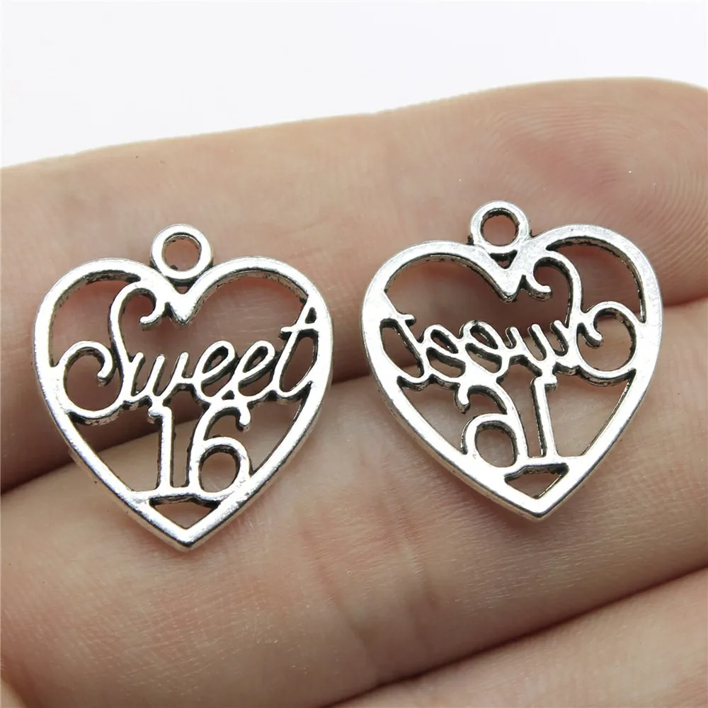 

20pcs 21x19mm Sweet 16 Age Charms For DIY Jewelry Making Sweet 16 Age Heart Charms