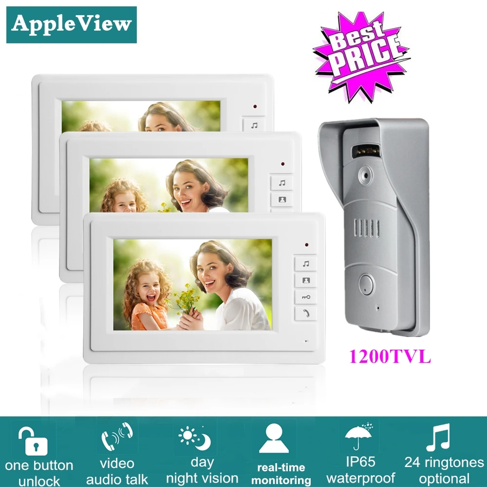 7 дюймовый проводной видеодомофон с инфракрасным датчиком и видеодомофоном 1200TVL +