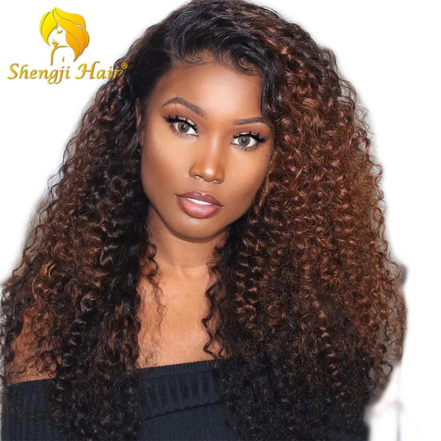 # 1b Омбре #30 кудрявые 360 кружевных фронтальных париков предварительно сорванные с