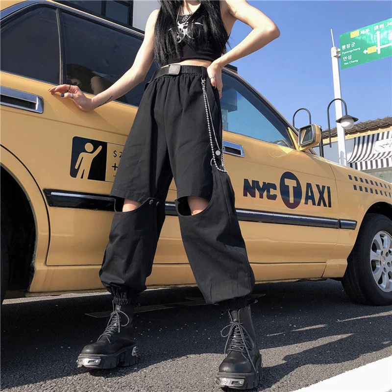 

Cargo Pants Women High Waist Loose Pant Removable Wear Pant Female Handsome Belted Pants Casual Streetwear Trousers