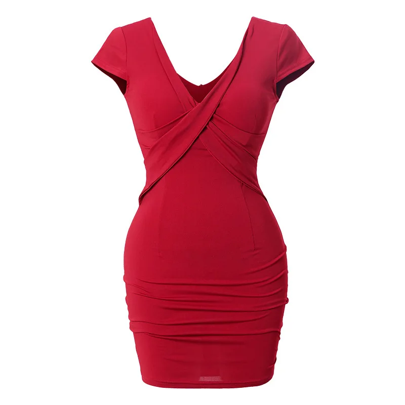 Robe de nuit en Polyester pour femme, tenue sexy et amincissante, coupe basse, moulante, fesses, col en v, pour le bureau