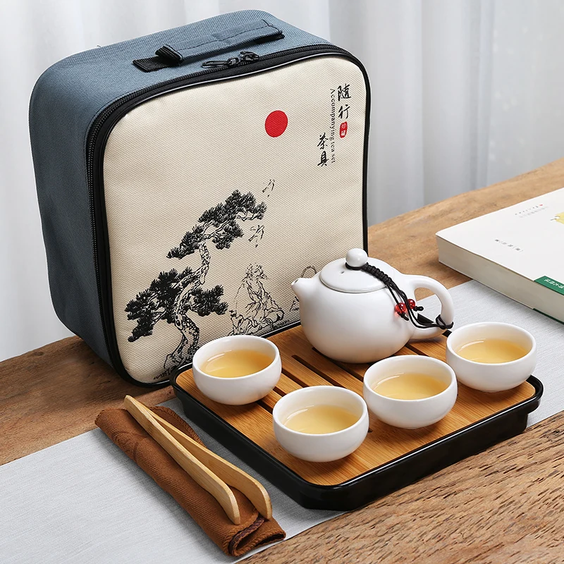 

Набор для чая, 1 комплект, портативный чайник + фарфоровая чашка, дорожная посуда, большая сумка, чайник кунг-фу, подарок, украшения для домашн...