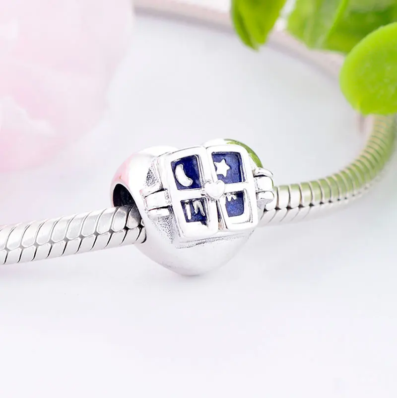 Окно синяя эмаль небо Луна Звезда Любовь Сердце бусы подходят оригинальный ПАН