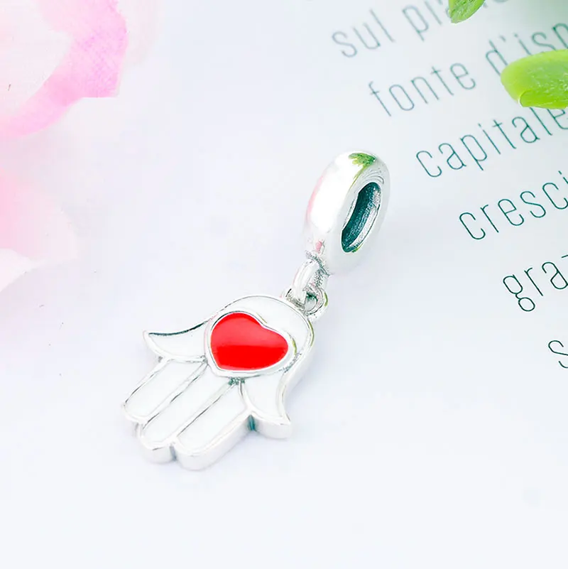 100% серебряная подвеска с красной эмалью Рука Хамса в виде любовной бусины