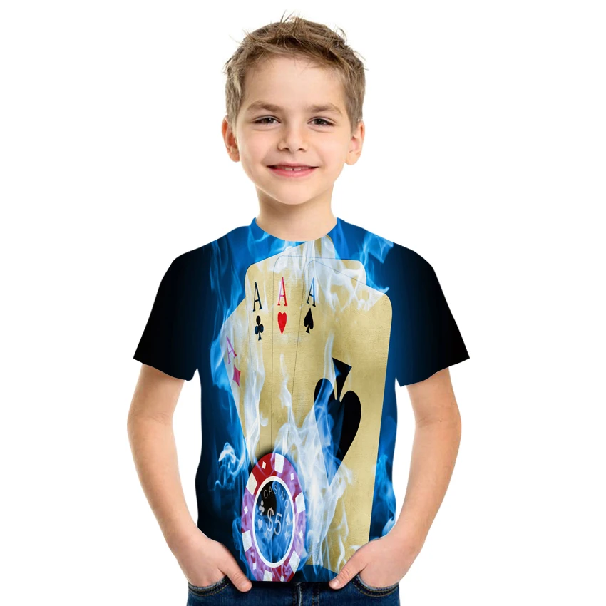 

2021New Summer 3D Printing Poker Pattern Boys And Girls Casual Breathable Short Sleeve T-Shirt 100-170