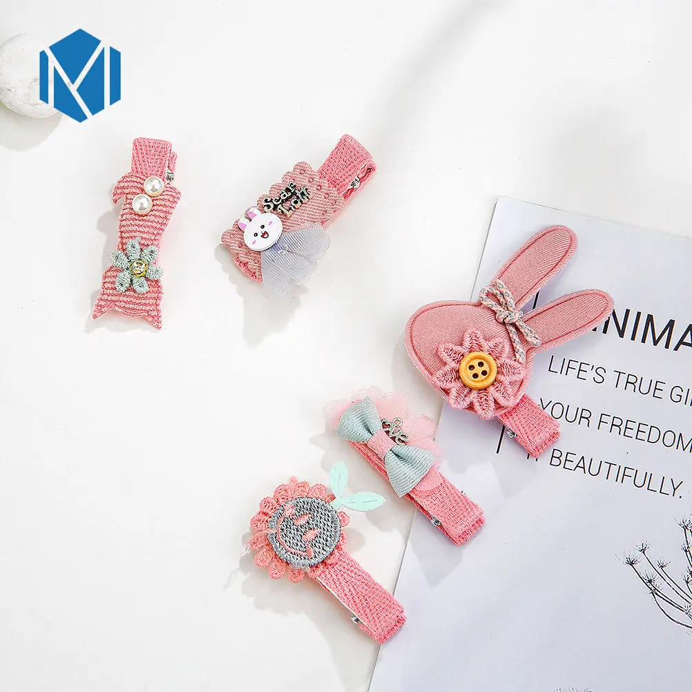 5pcs/set Fashion Full Covered Children Hair Clips Girls Cartoon Bow Cotton Hairpins Crown Kids Barrettes Cute Hair Accessories