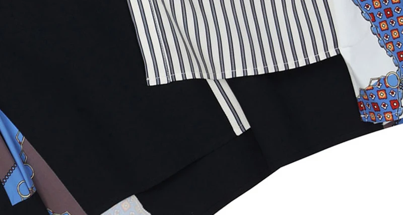 

Women Blue Pattern Printed Big Size Blouse New Lapel Long Sleeve Loose Fit Shirt Fashion Tide Spring Autumn 2021 AF700