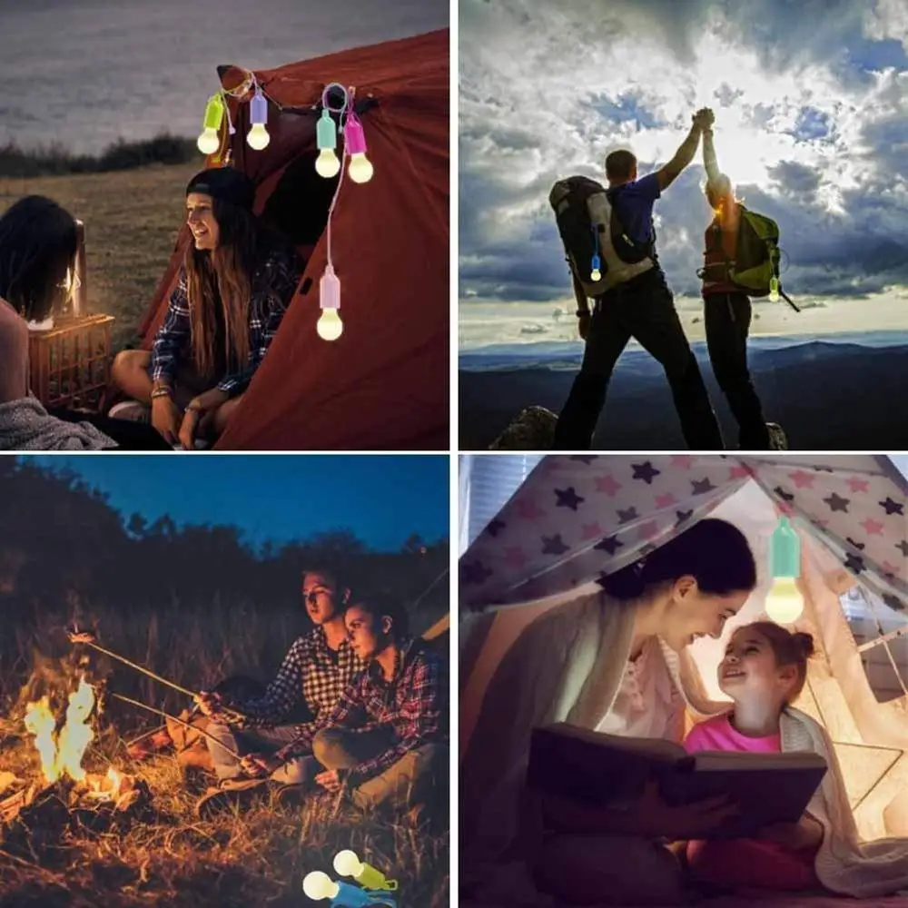 

New Portable Colorful Pull Cord Light Family LED Chandelier Outdoor Camping Tent Lamp Wedding Party Garden Decoration Light