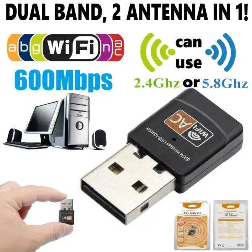 Черный Wi-Fi ключ адаптер для ПК 600 Мбит/с беспроводной USB Wifi Bluetooth Бесплатный привод сетевой карты двухдиапазонный WiFi 2,4G и 5G адаптер - Цвет: Черный