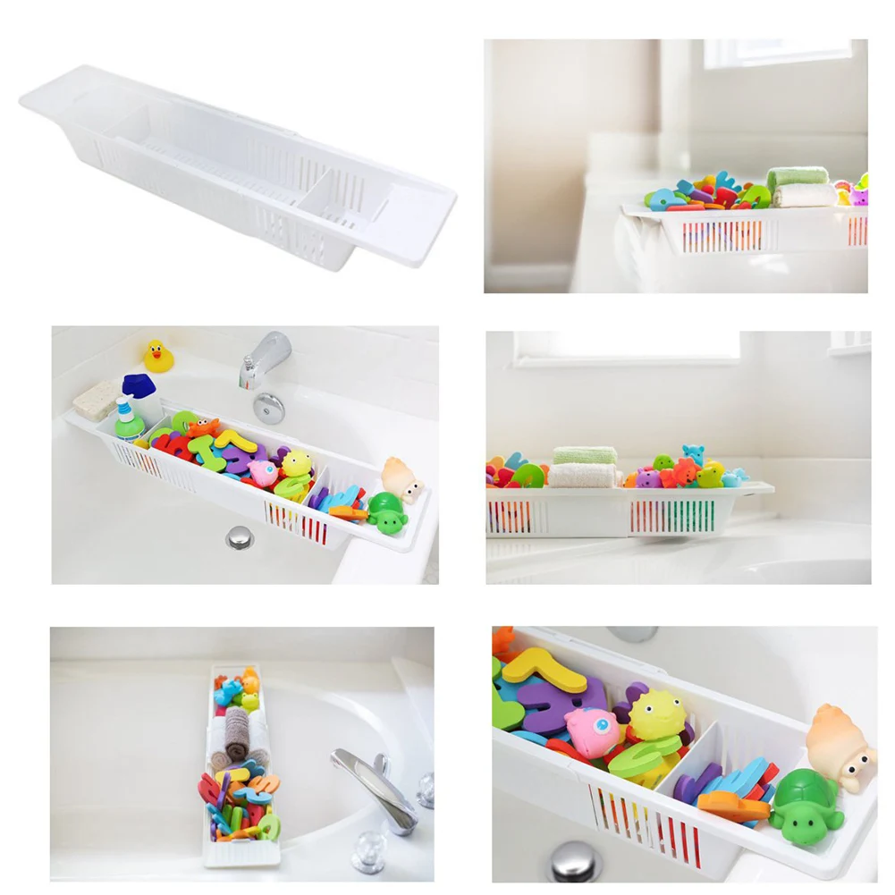 

Bathtub Caddy Tray Plastic Bathtub Basket Shelf Rack Bath Toys Organizer Retractable Storage Rack TWEL889