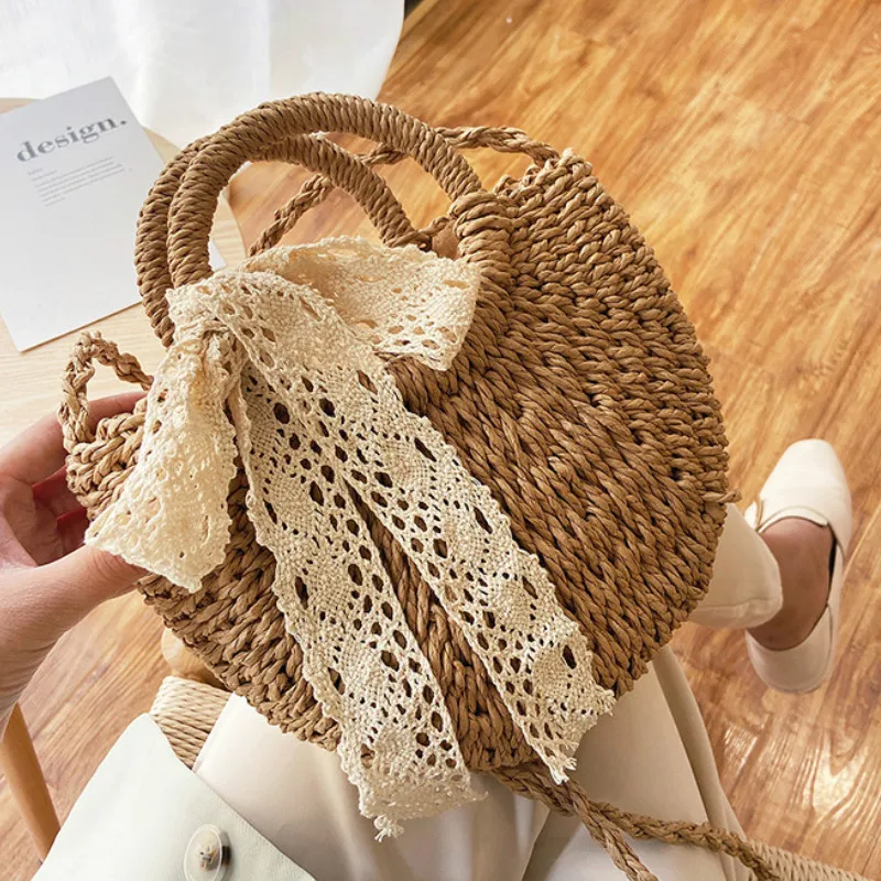 

Leisure Solid Color Handmade Half-Round Rattan Woven Straw Bag Summer Women Messenger Crossbody Bags Girls Small Beach Handbag