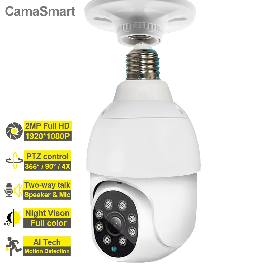 

Camnsmart Outdoor WIFI Camera 360 Lamp PTZ Video Surveillance E27 Socket Easy Install Ycc365plus Remote Control in Cellphone