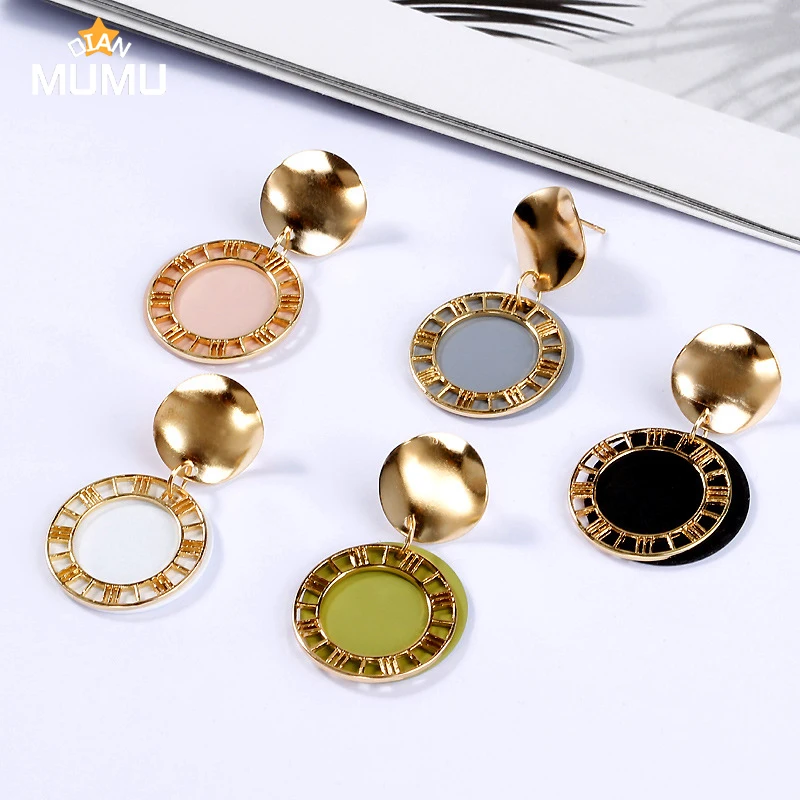 

New Korean Statement Round Earrings For Women Geometric Gold Shell Fluff Dangle Drop Earrings Brincos 2021Fashion Jewelry