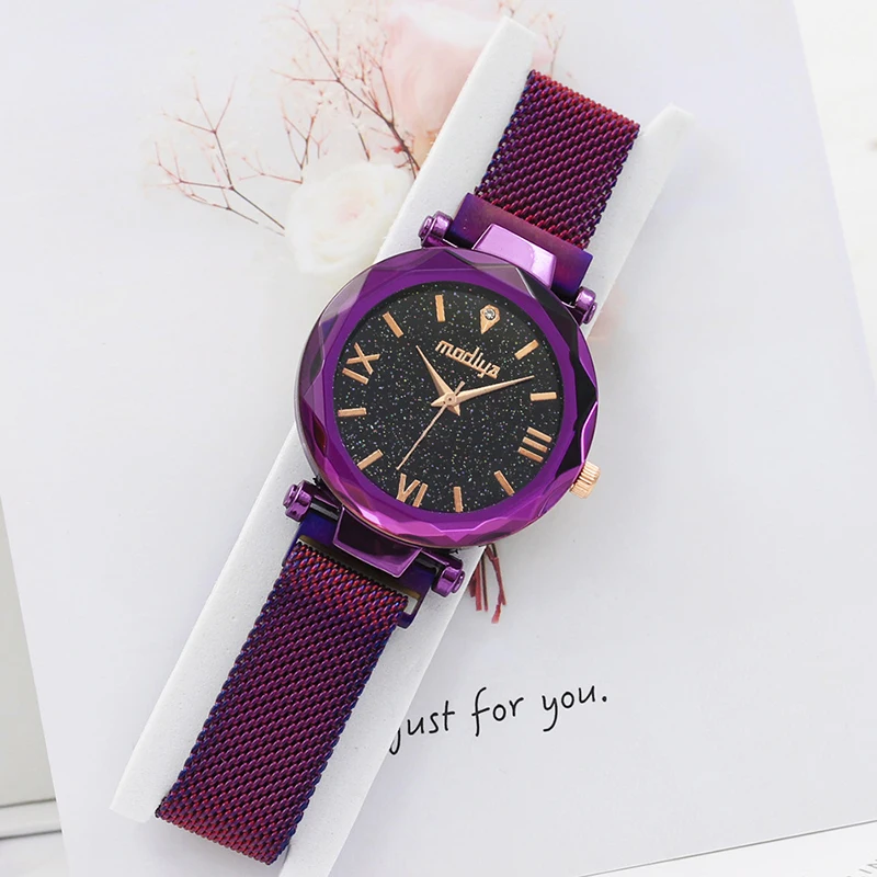 Роскошные часы с циферблатом звездного неба для женщин розовое золото магнитной