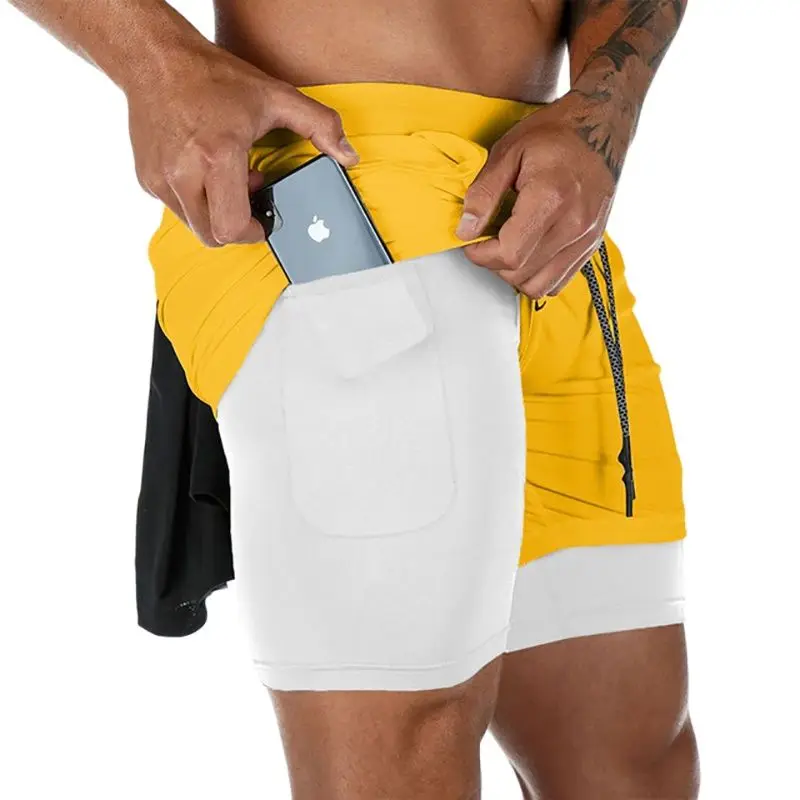 

2 in 1 running shorts men's jogging Bermuda gym summer exercise sports leisure quick-drying beach pants