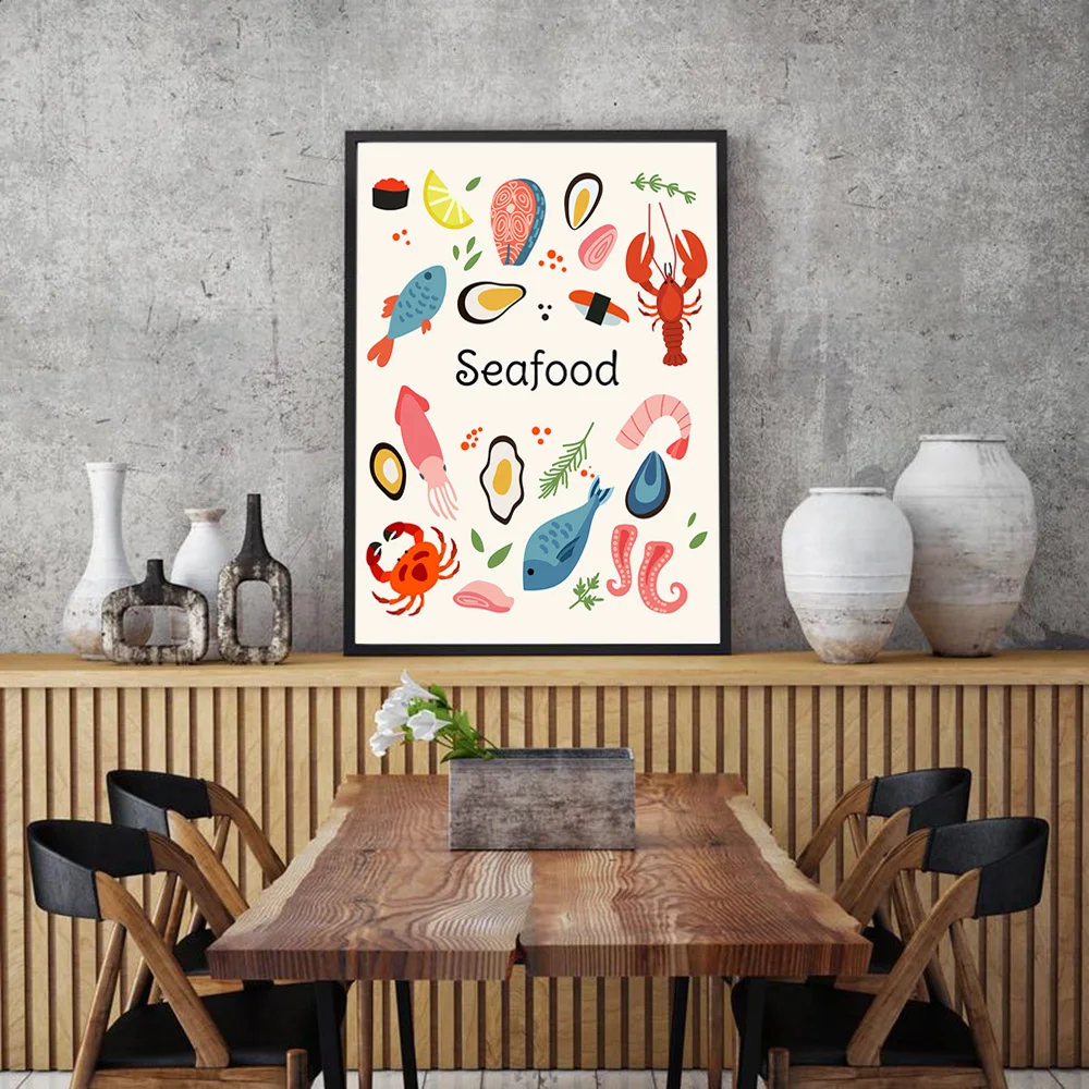 Мультяшное изображение еды настенная Картина на холсте морская еда фаст-фуд