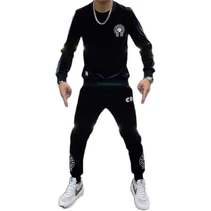 

2021 spring and autumn new men's vests plus velvet padded long pants suit