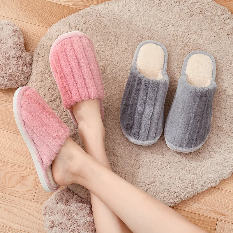 Женские домашние тапочки Теплая плюшевая зимняя обувь без застежки и мужские