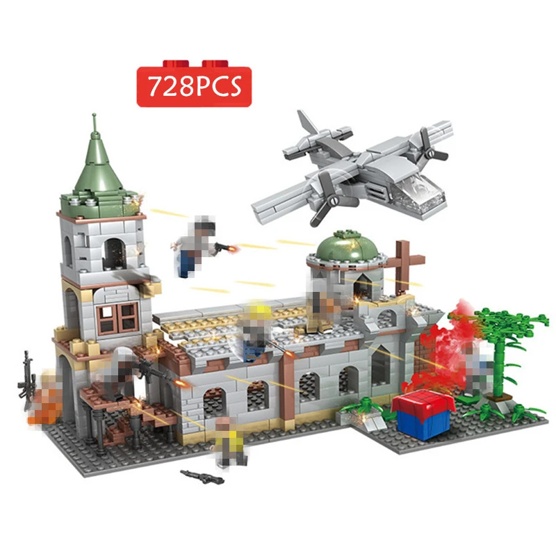 Строительные блоки 728 шт. кирпичи битва церкви Минифигурки солдаты самолет замок