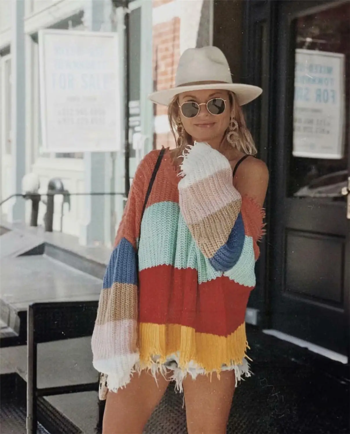 2019 ZA женский свитер модный новый осенний ручной вязки богемный цвет двойной