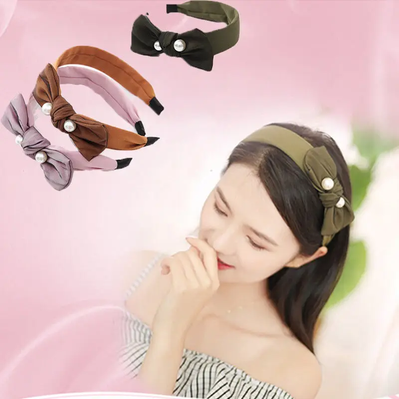 

Fashion Bowknot Headband Women Hairband Cute Lovely Ears Wired Pearl Hair Sticks New