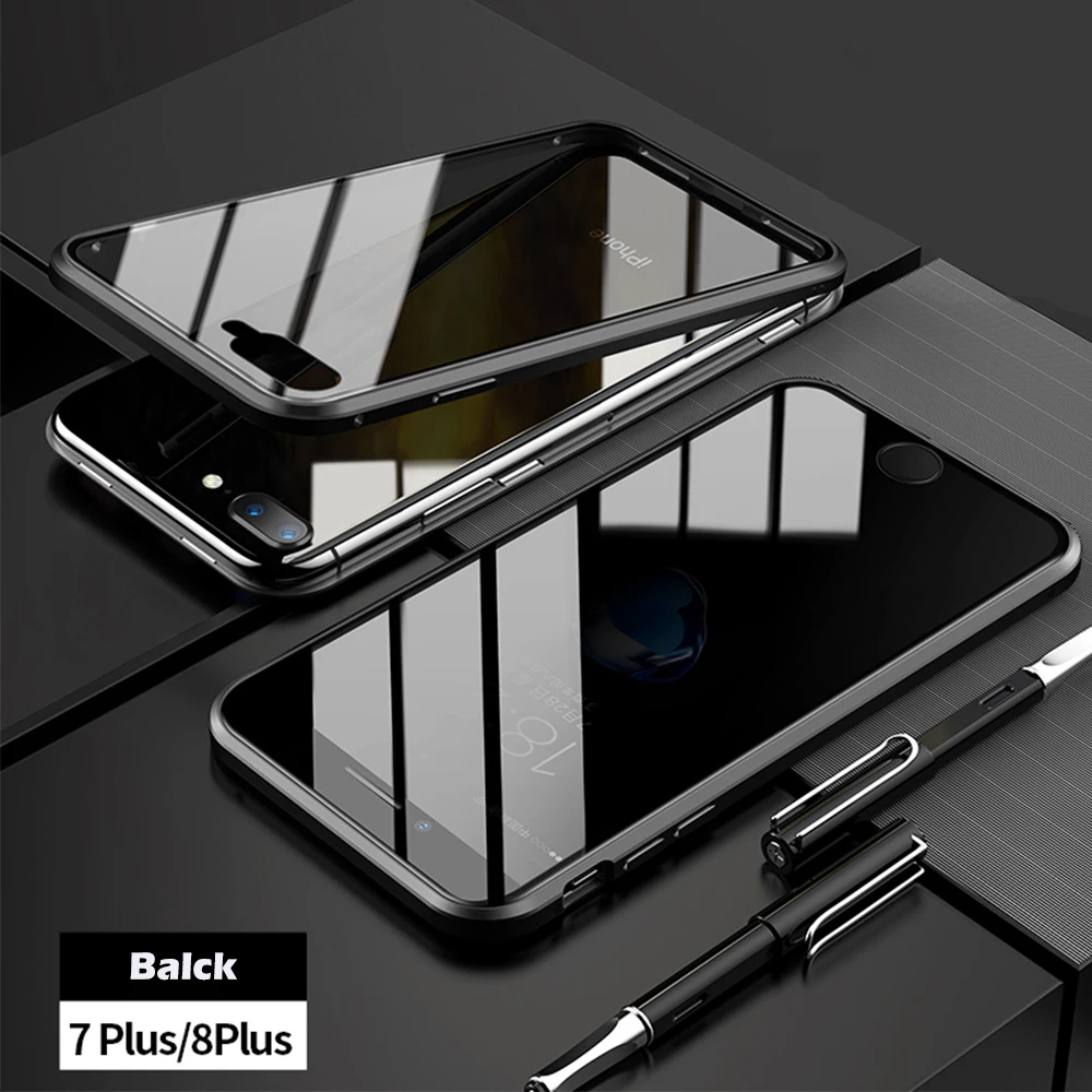 for iphone 7P 8P Двухсторонний чехол из закаленного стекла, Роскошный прозрачный чехол для телефона с открытым магнитом для 7 8 Plus 7Plus 8 Plus X XS MAX XR, чехол для телефона - Цвет: for iphone 7P 8P