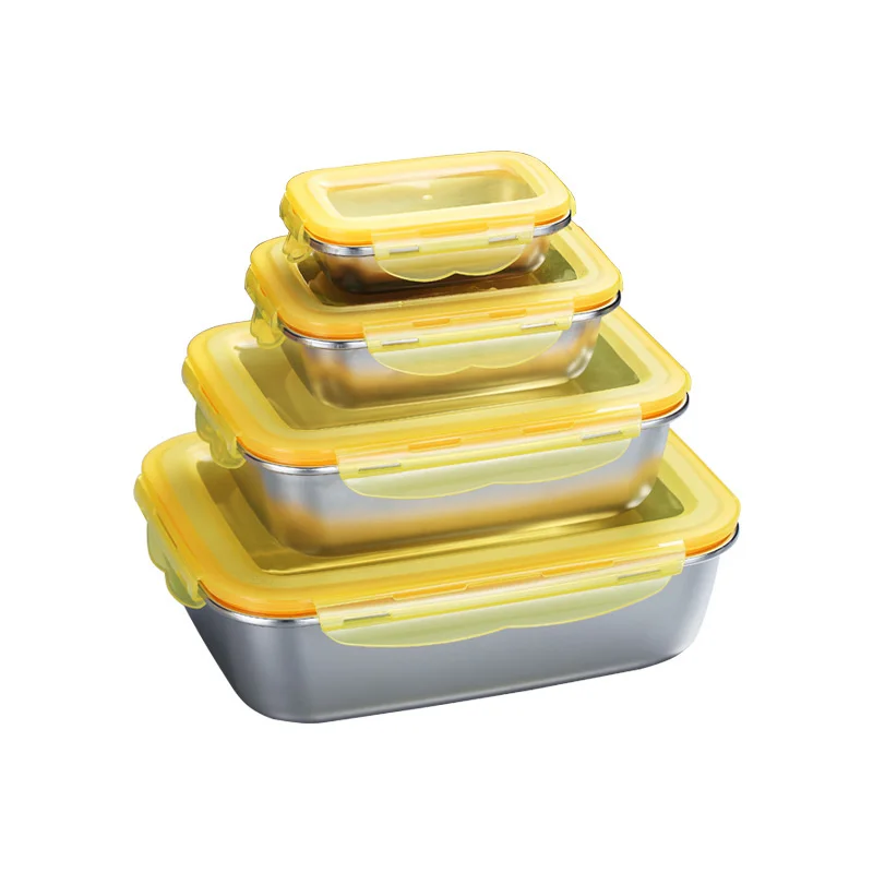 

Set of 4 304 Stainless Steel Fridge Food Container Bento Storage Box Kitchen Items Lunch Organizer Refrigerator Accessories