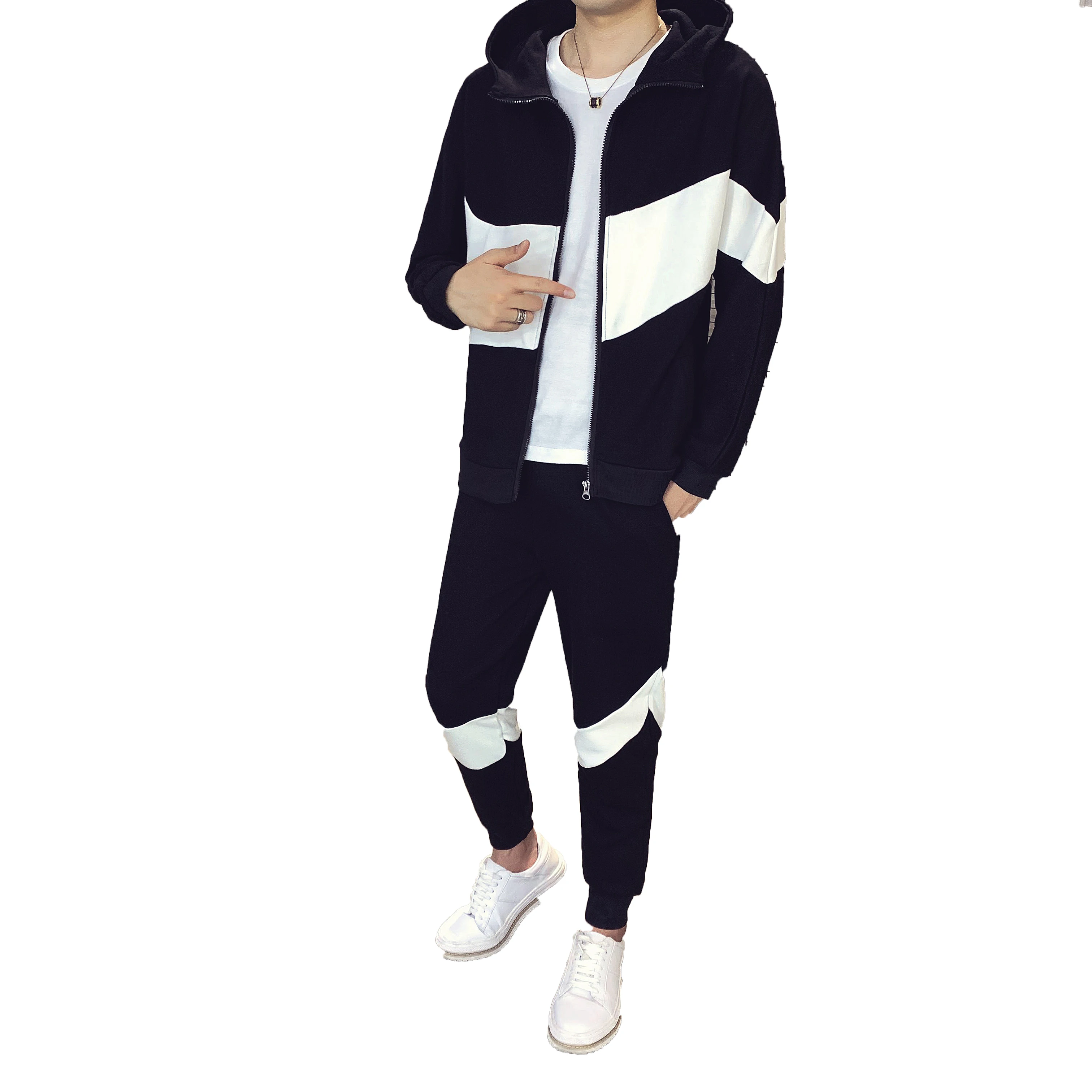 Повседневный геометрический черно-белый мужской комплект спортивный костюм с