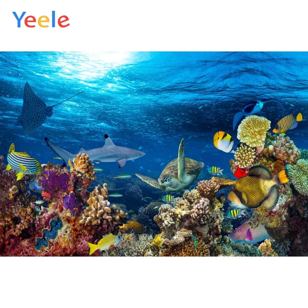 

Yeele Shark Backdrop Seabed Fish Coral Baby Birthday Party Photocall Customized Photography Background Vinyl For Photo Studio