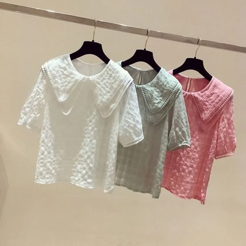 Шифоновая рубашка с кукольным воротником женская блузка и рубашки летние