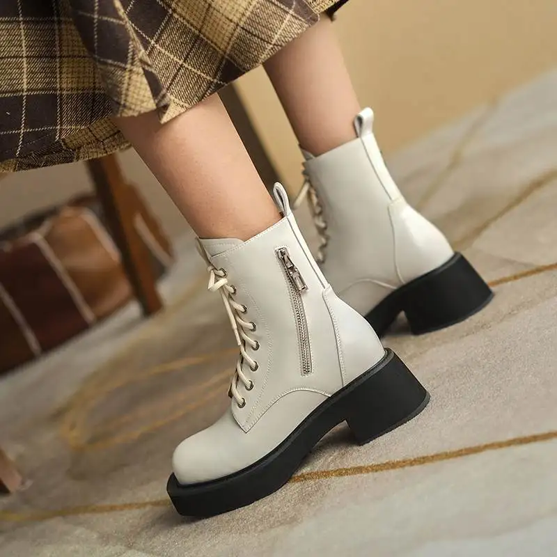 Harga Vichelo Sepatu Bot Kasual Ujung Bundar Kulit Sapi Populer Gaya Barat Sepatu Bot Pergelangan Kaki Bagian Bawah Tebal Desain Personal Tetap Hangat Dengan Ritsleting
