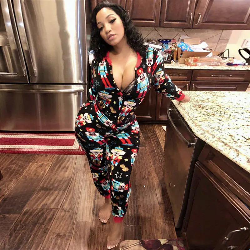 Женские рождественские комбинезоны с длинными рукавами принтом Clubwear комбинезон