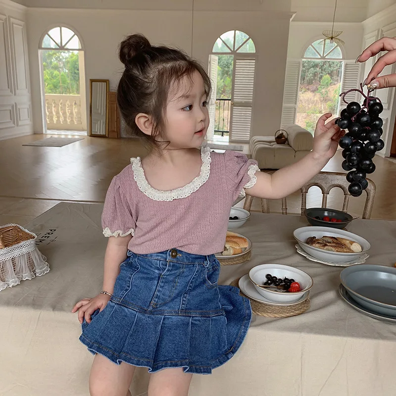 

2021 Summer Children's Wear Super Comfortable Fabric Sweet Base Top Girls Short Sleeve T-Shirt