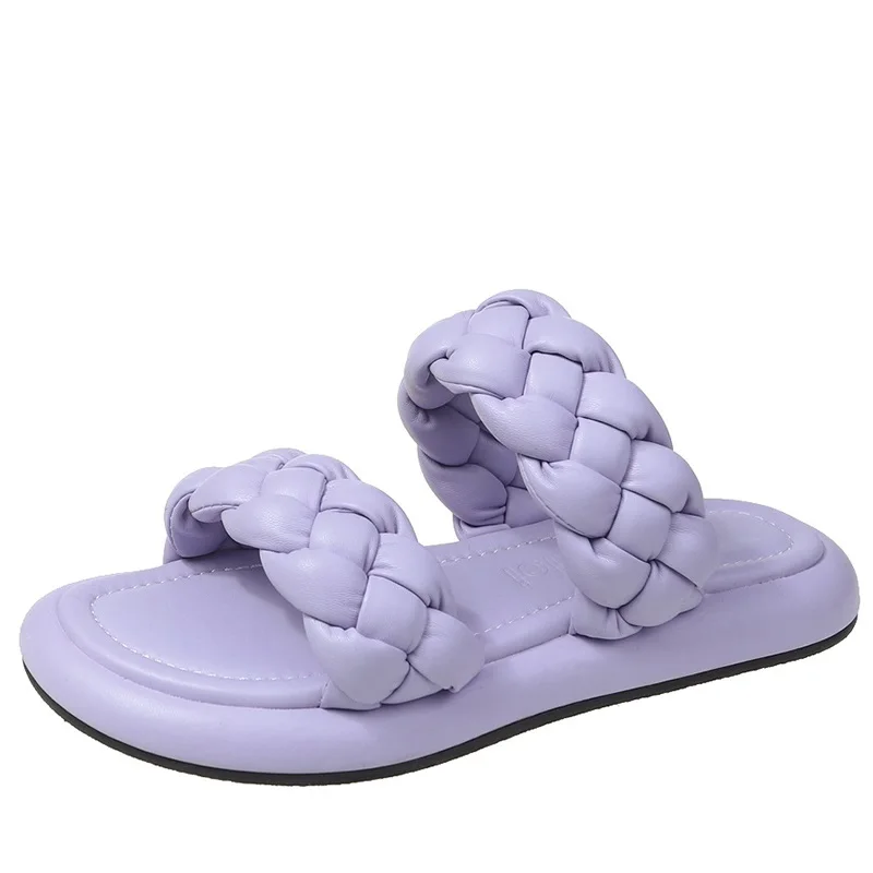 

Новинка 2021, фиолетовые шлепанцы с хлебом, Женская Платформа, летние тапочки, модные женские шлепанцы с открытым носком