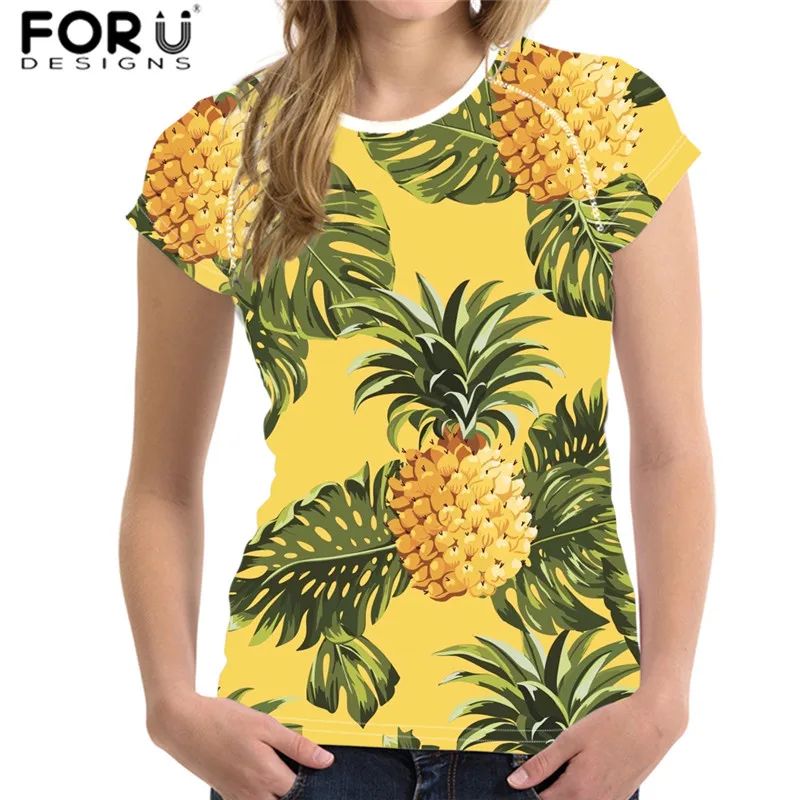 FORUDESIGNS летняя модная футболка для женщин тропические фрукты ананас принт Леди