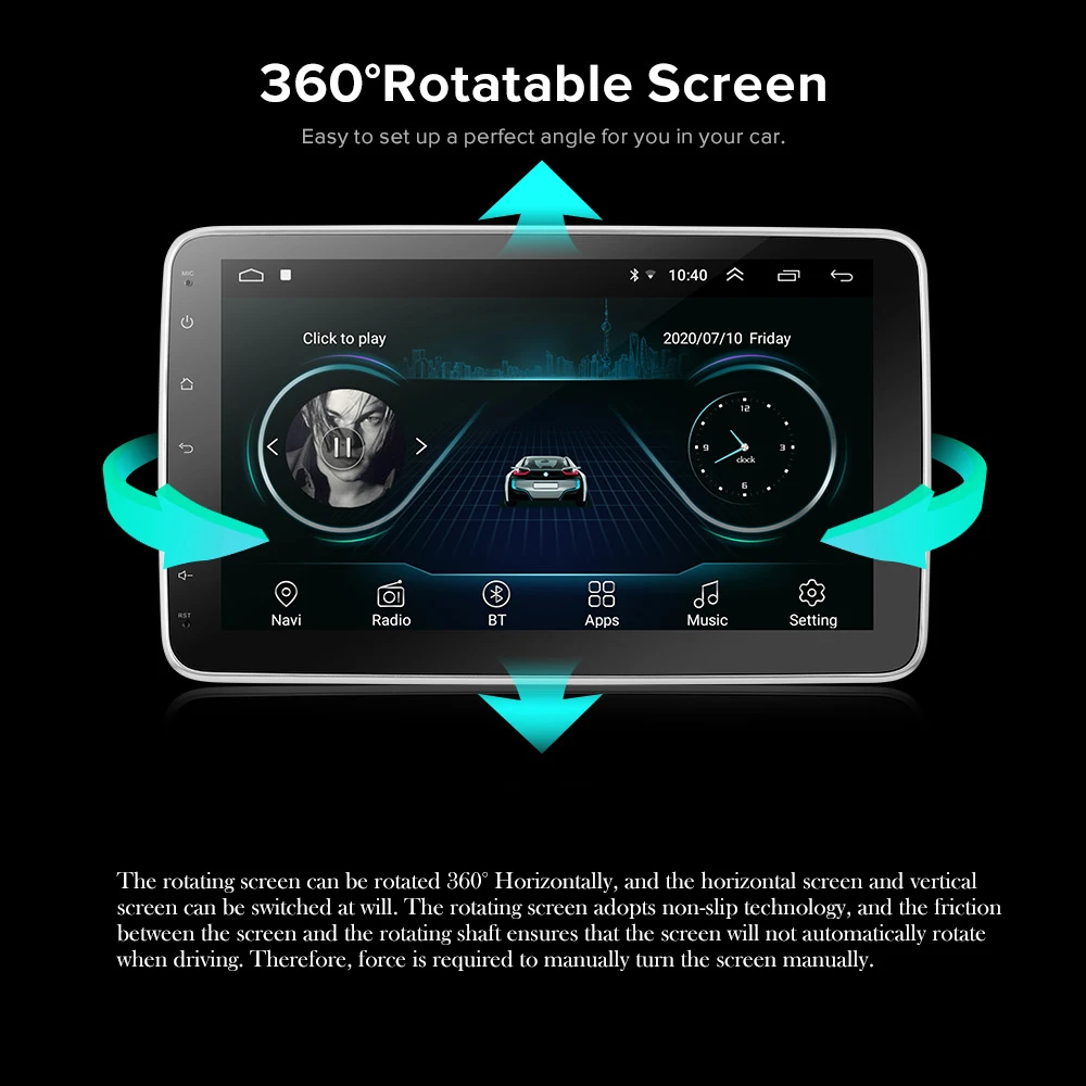 Универсальный Автомобильный мультимедийный плеер 1Din Wi-Fi/4G Android поворотный