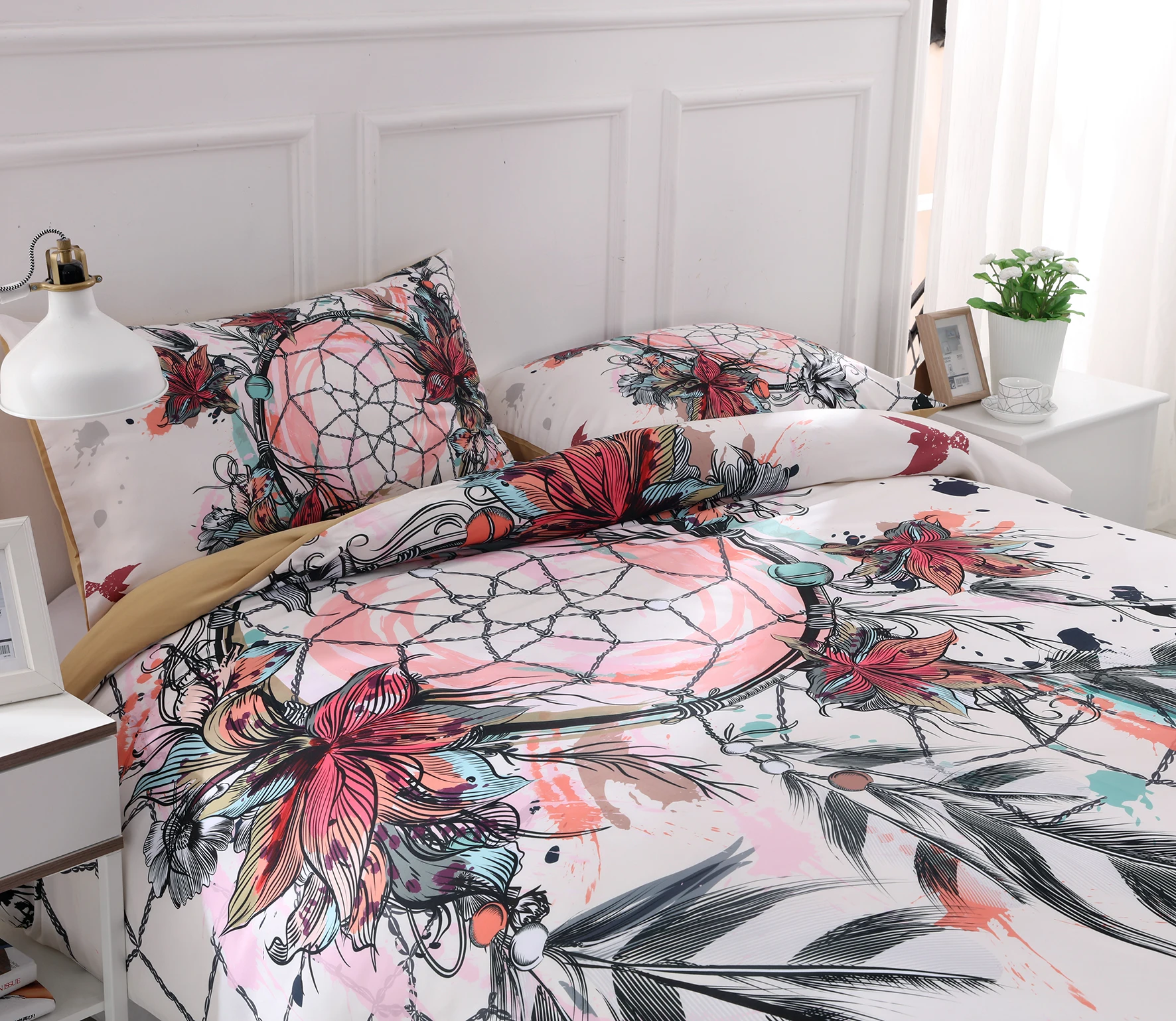 3D Ловец снов печатных постельных принадлежностей белый в качестве фона