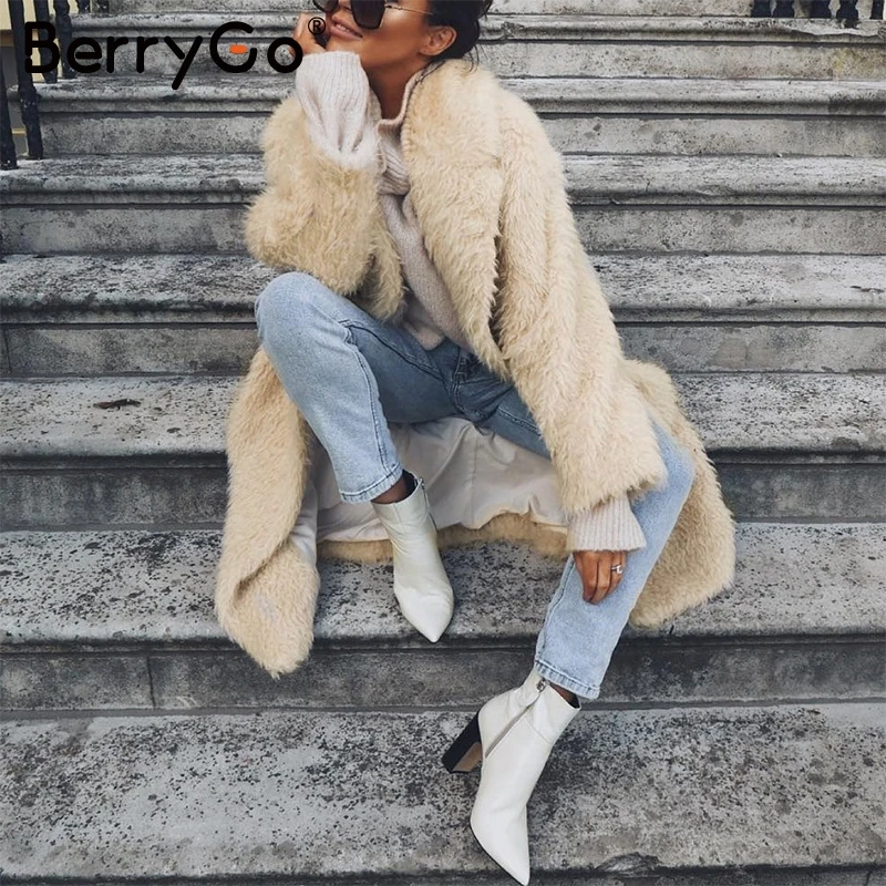 BerryGo элегантное пальто из искусственного меха размера плюс женская уличная