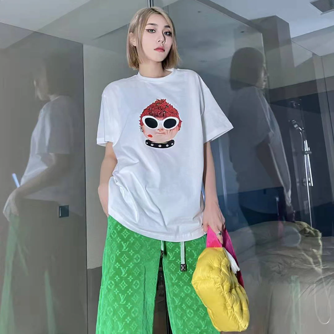 

Spring 2022 new simple cartoon portrait bottoming shirt T-shirt women, simple and versatile loose ladies short-sleeved top